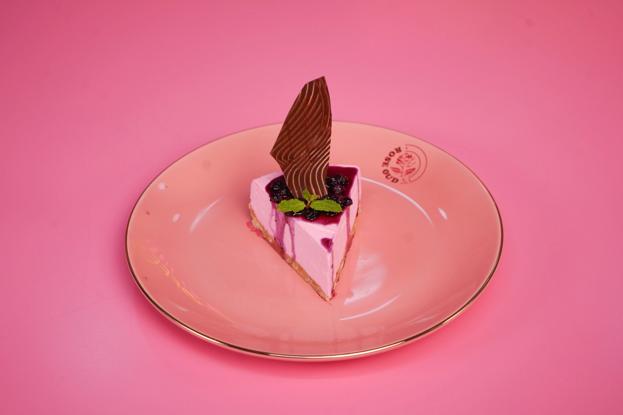 Pink Cheese Cake with Blueberry Sauce