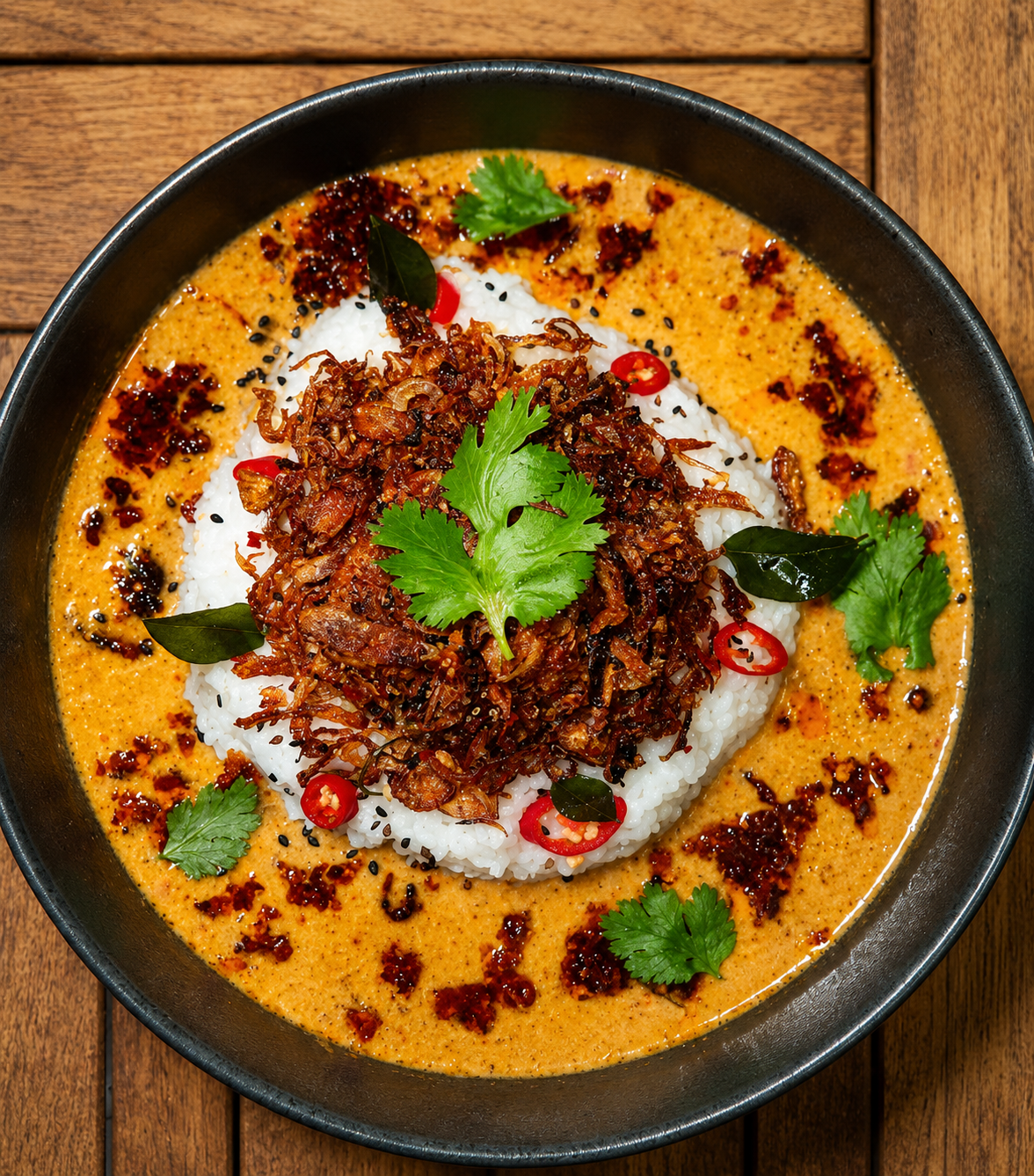 Milk rice with thai chicken curry