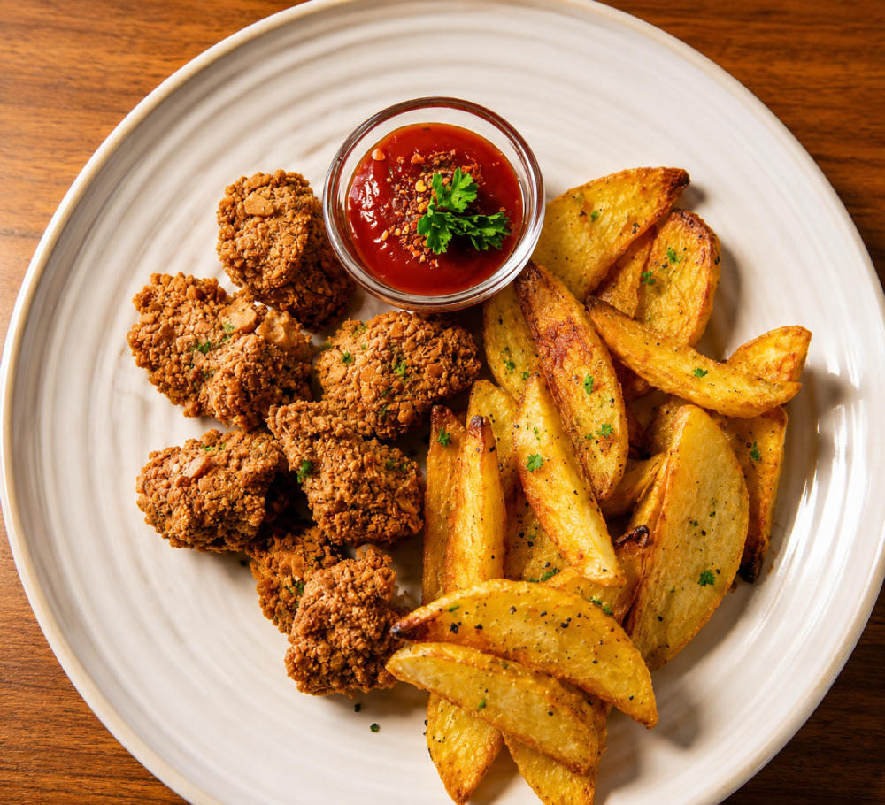 Popcorn Chicken with Potato Wedges