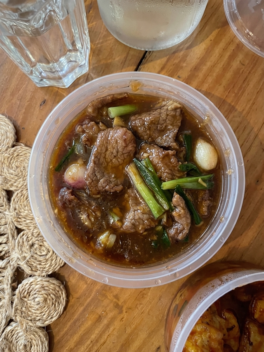 Beef stir-fry with scallions